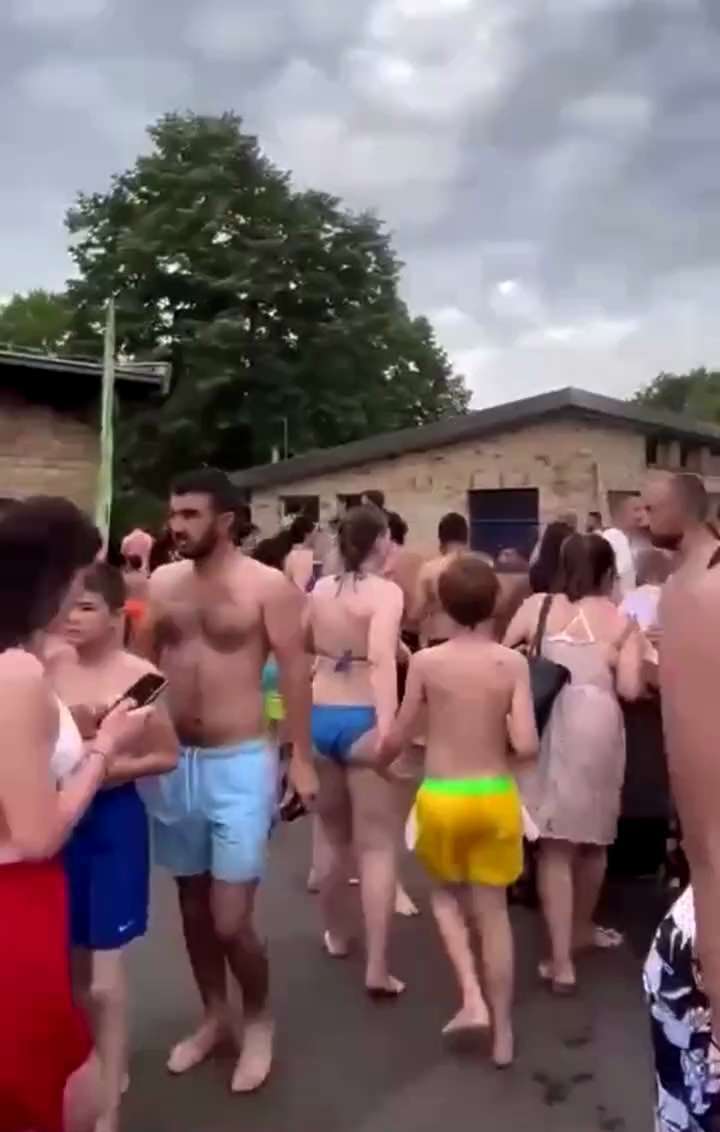 Public Open air Pool in Berlin, Germany. Another conflict between Muslim migrants 