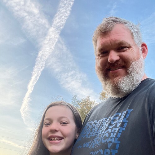 44 - MWCM with 3 daughters. I’ve been painting symbols of Love on canvas for over a decade. #10000hearts