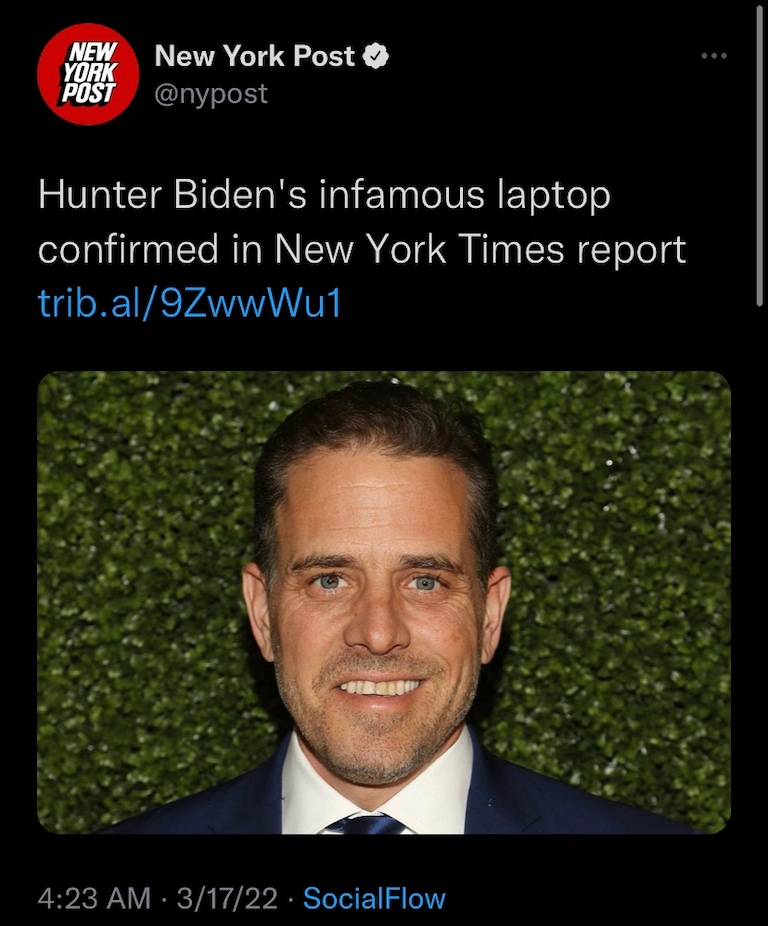Trump was right.
Republicans were right.
The New York Post was right.
Big Tech engaged in a cover-up to help Joe Biden win the election.
They need to be