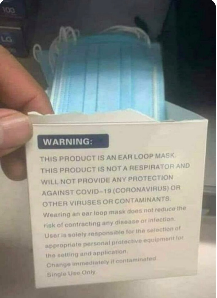 It’s why I always called them Mastikas- symbols of obedience to a political party and oppressive government, like the Good Germans of the 1930’s. Perfect symbols.  Even more perfect when you read the mask manufacturers warning. Which every government official,Fauci, CDC and Biden already knew and always knew. Just a symbol. To see how many would go along. 