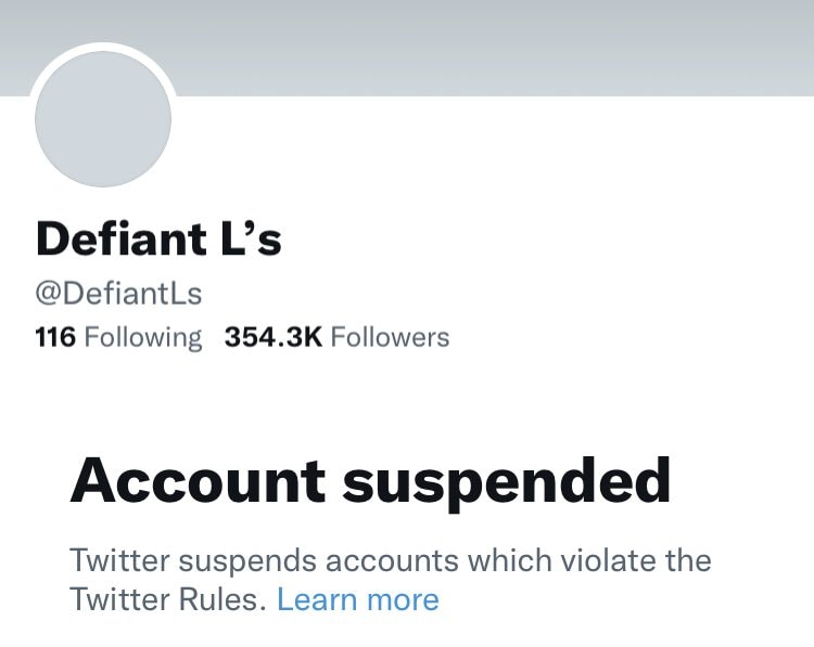 JUST IN - Twitter has suspended the account of Defiant L's, a popular account that only posts screen...
