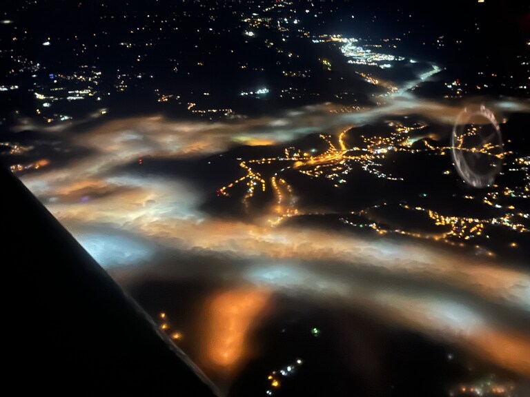 Beautiful river fog over the Ohio River near Wheeling, WV taken at 9,500 ft on a freezing cold February night.