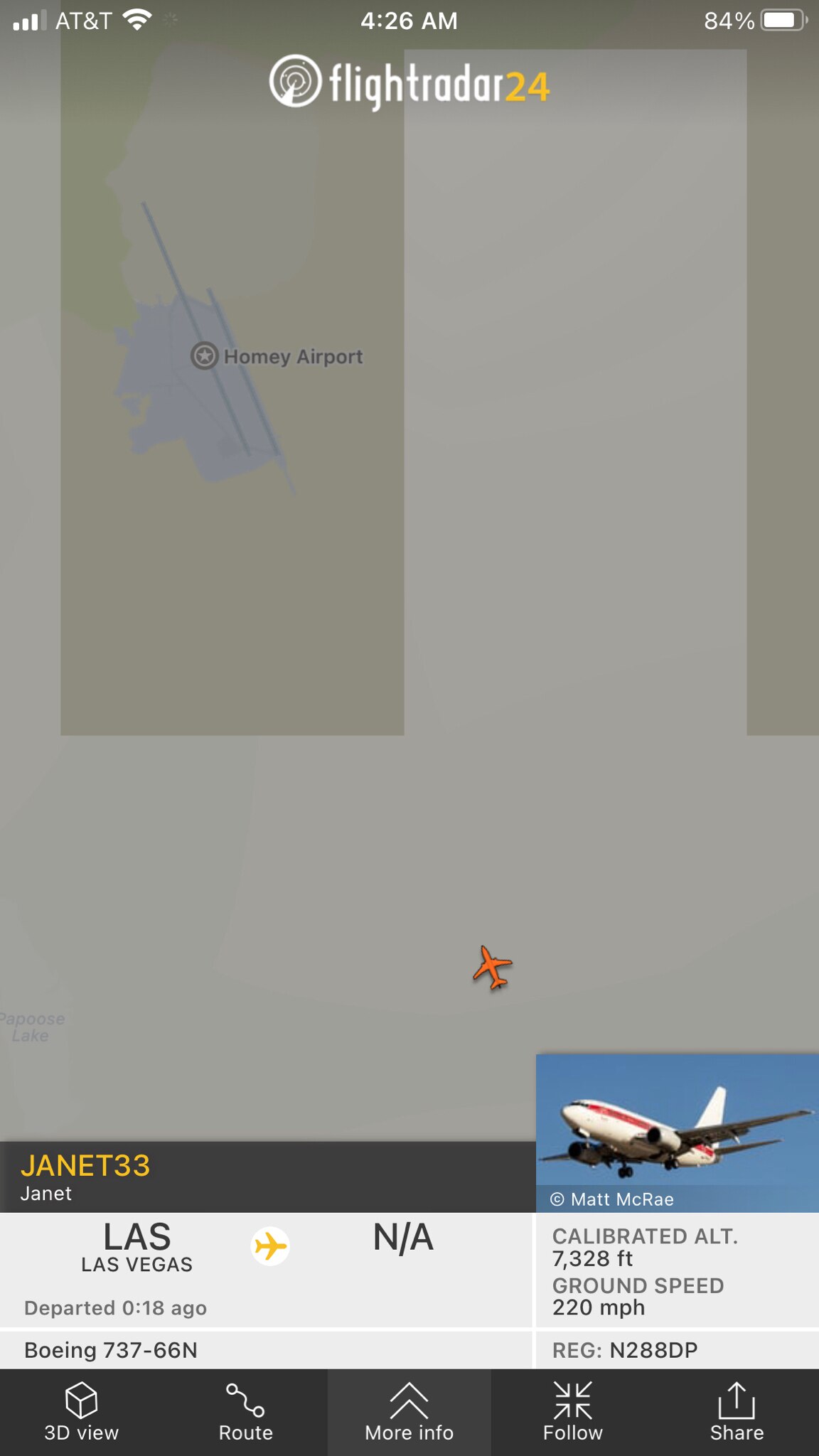 @ufoseekers Janet plane on approach to Area 51 this morning at 4:30 AM.