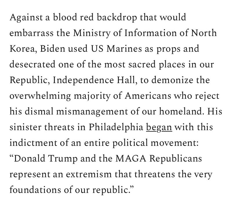 Biden declared war last night on tens of millions of Americans in his “Red Sermon.”

Know what time it is in our country.

Work, pray, persevere. 

https://stevecortes.substack.com/p/our-response-to-bidens-red-sermon 


