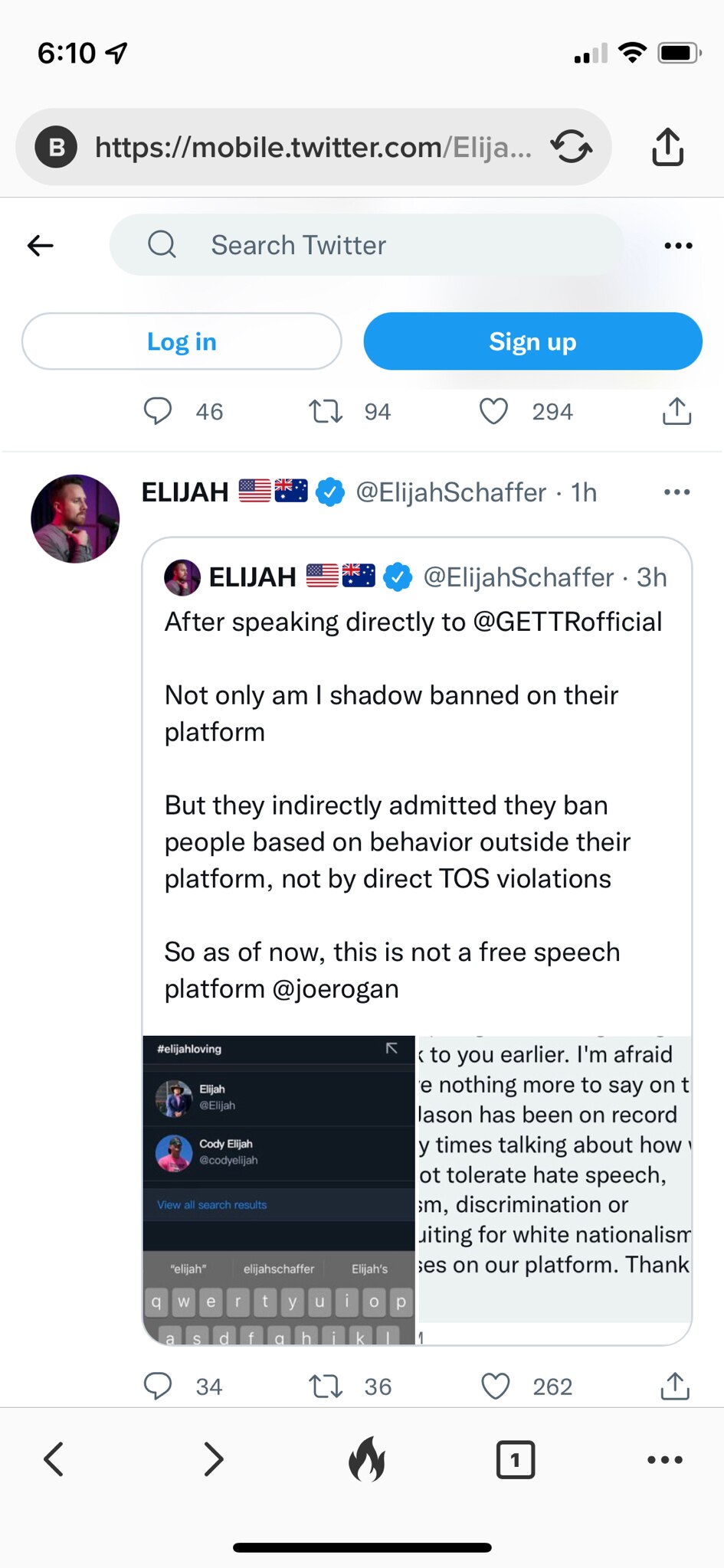 Why can’t we have nice things. Search for Elijah Schaffer. You won’t find him. Back to Gab we go. 