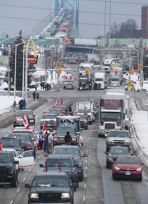 BREAKING: Trucker protesters have shut down the bridge between Detroit and Canada