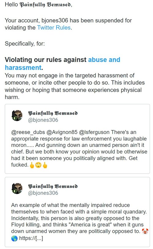 Reason for my permanent ban from Twitter..... Apparently now pointing out that someone is a moron is...
