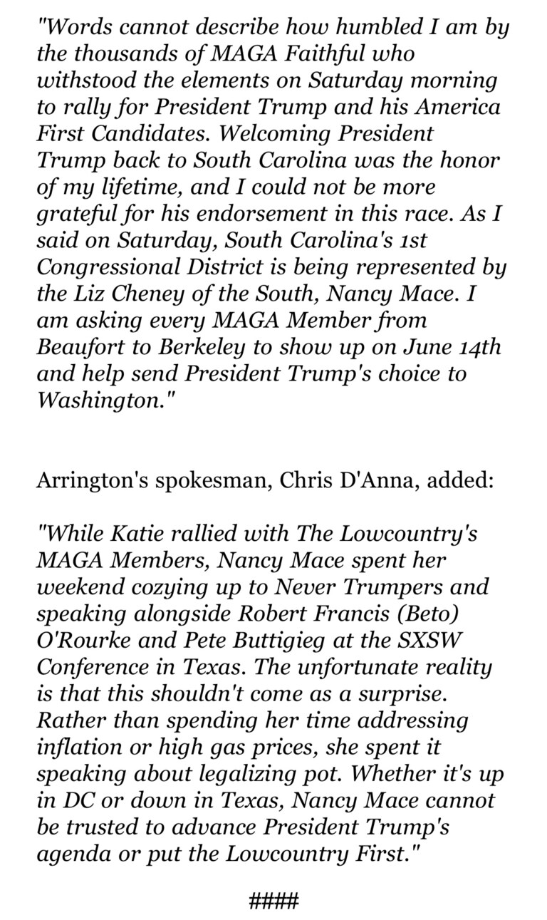 Following an incredible rally with President Donald J. Trump on March 12th, Trump Endorsed candidate for South Carolina's 1st Congressional District, Katie