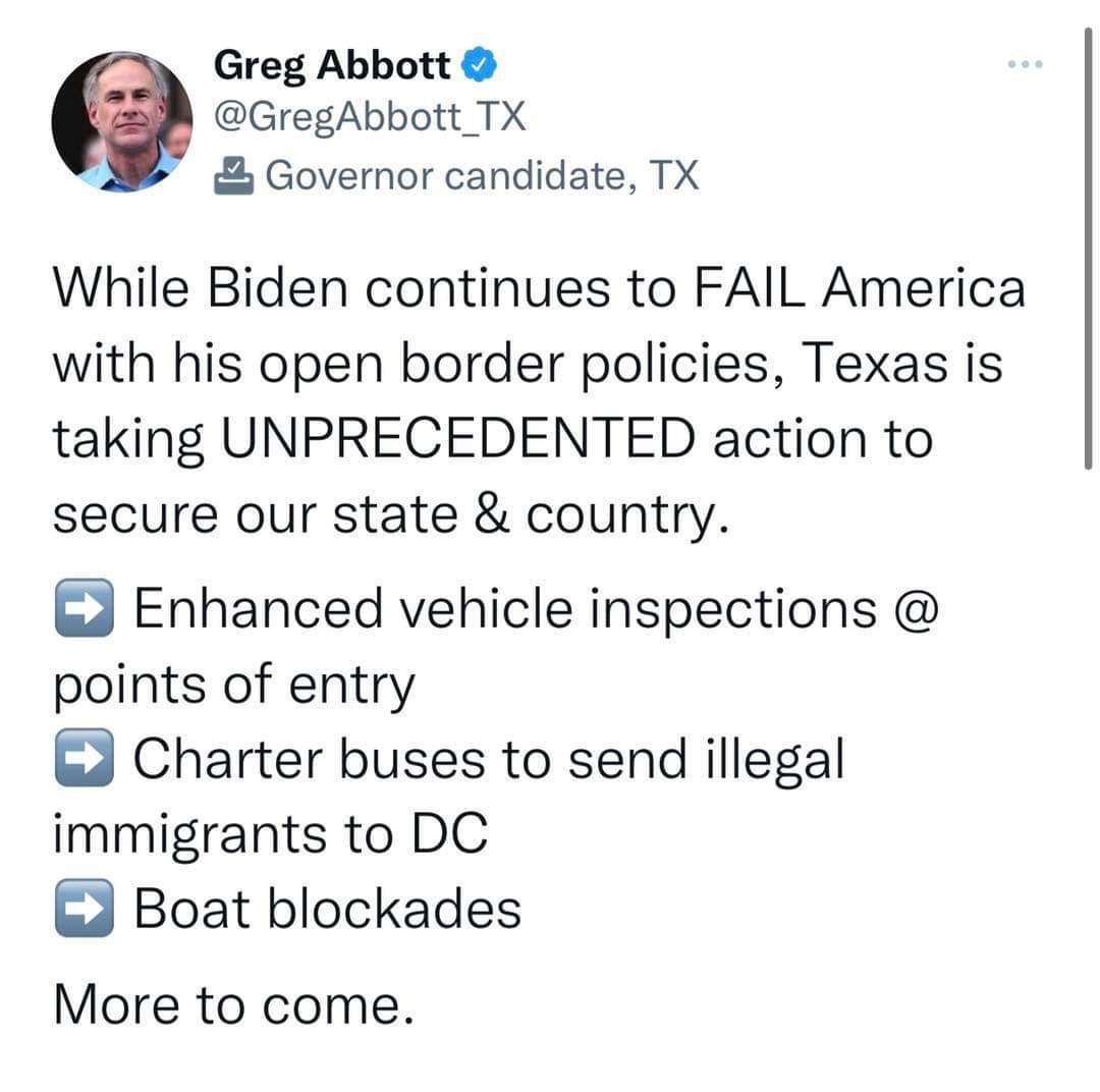 EXCELLENT ideas 
#GregAbbott

But #Texas shouldn’t ONLY send charter buses of #illegalaliens to #DC ...