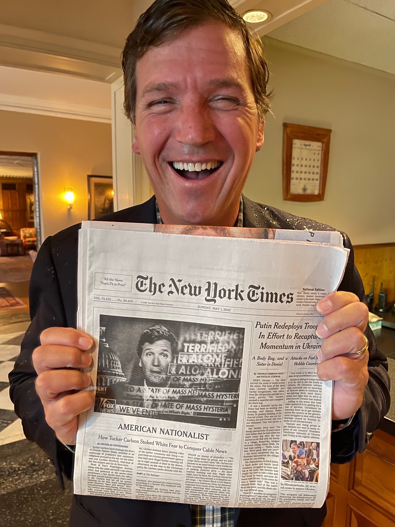 Tucker got a good laugh over the NYT calling him an American Nationalist and the associated hit piec...