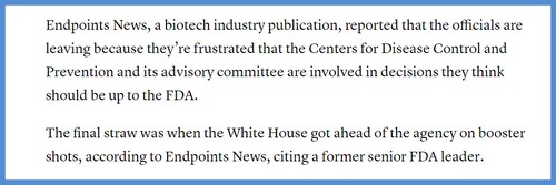 FDA senior officials depart because of political interference in approval processes for vaccines, pe...