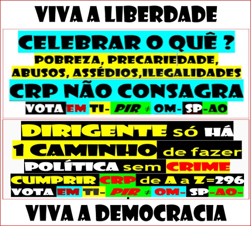 2504222-DIA DA LIBERDADE -CELEBRAR O QUÊ ? 
https://verdade-rigor-honestidade-diferente.blogspot.com/2022/04/2504222-dia-da-liberdade-celebrar-o-que.html

LIBERDADE-
ÉS LIVRE NO MOMENTO QUE O DESEJAS SER .

E TU QUERES SER LIVRE ?

 LIBERDADE 

Man is free at the moment he wish to be !
 copia cola    https://chforum.backendcdn.com/5ba41acc-9257-44ea-bbf8-f8731514daa2?

PINGOS G https://gettr.com/post/p146e9wfef3

https://gettr.com/post/p15olhma42a

 DEMOCRACISMO https://gettr.com/post/p11z35g0b2c

LAGOSTA https://gettr.com/post/p166ykm6fbe

SOCIEDADE https://gettr.com/post/p16kwlec370

 

guerras https://gettr.com/post/p10r5c4a4ce

 

PARTIDOS-https://gettr.com/post/p15pizj114f

guerrilheiros https://gettr.com/post/p10s4g2fa34

  https://gettr.com/post/p14o12l44bc

C