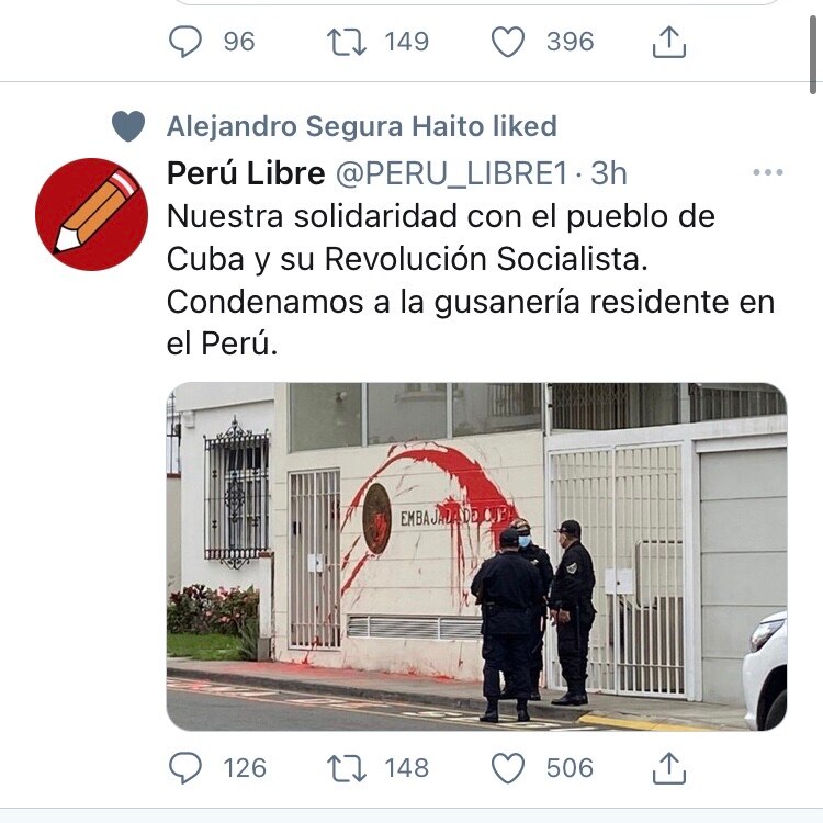 Así se expresa el partido politico que pretende gobernar Perú tras pintas en la embajada de Cuba en ...