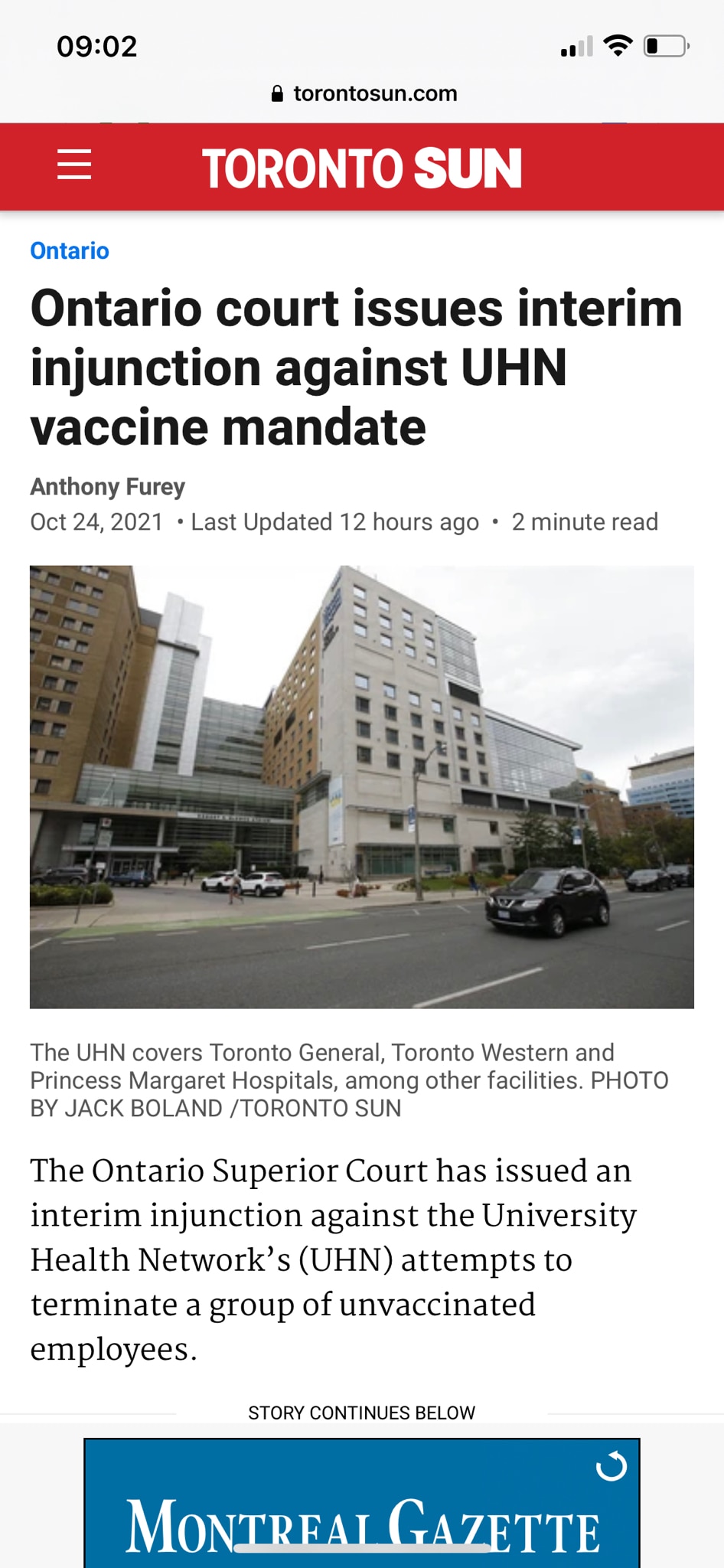 Cour supérieure de l'Ontario a émis une injonction provisoire contre les tentatives du Réseau univer...