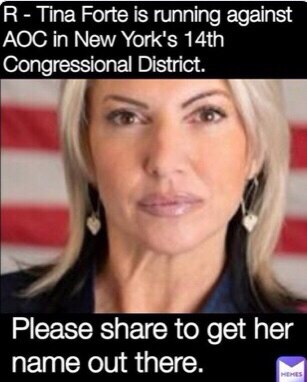 I Follow Back Patriots

NEW YORK NEEDS A LOT OF CLEANING UP !
TINA FORTE WILL BE THE ULTRA MAGA YOU NEED TO REPLACE AOC

