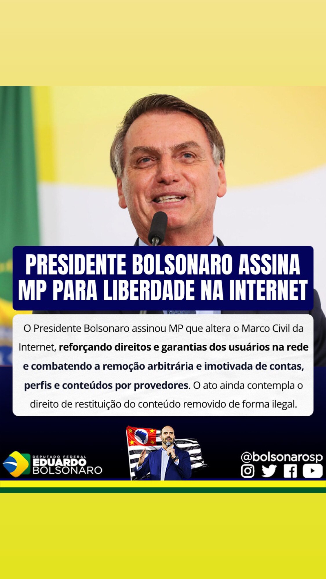 ⚠️ PRESIDENT BOLSONARO SIGNS EXECUTIVE ORDER FOR FREE SPEECH IN THE INTERNET ⚠️
President Jair Bolso...