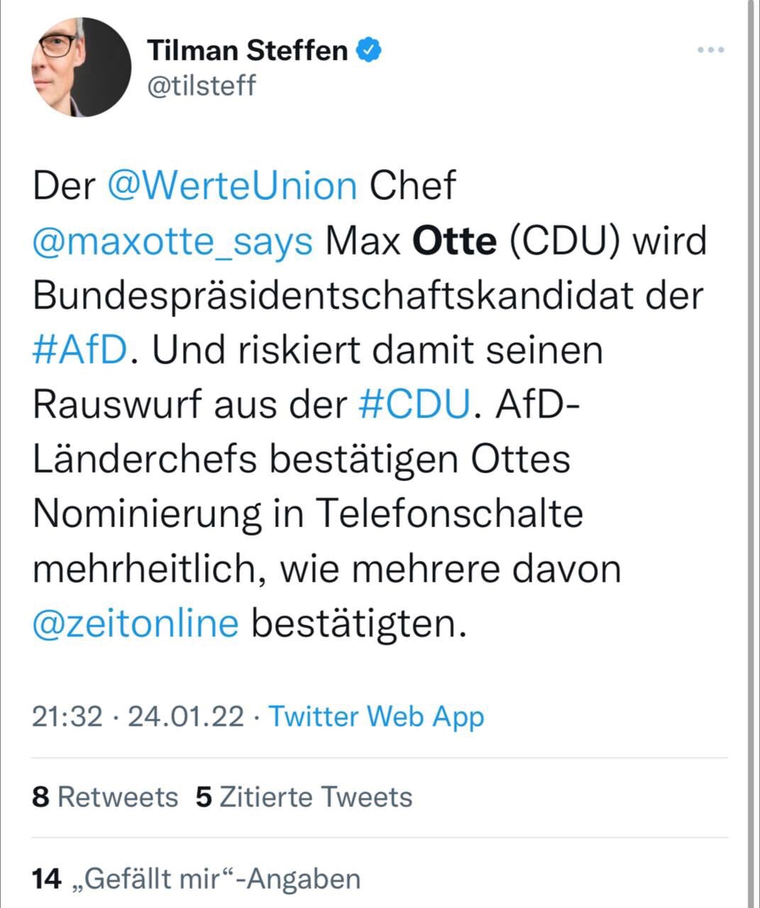 Für mich ist es völlig inakzeptabel, dass der Chef der Werteunion sich von der AfD zum Kandidaten fü...