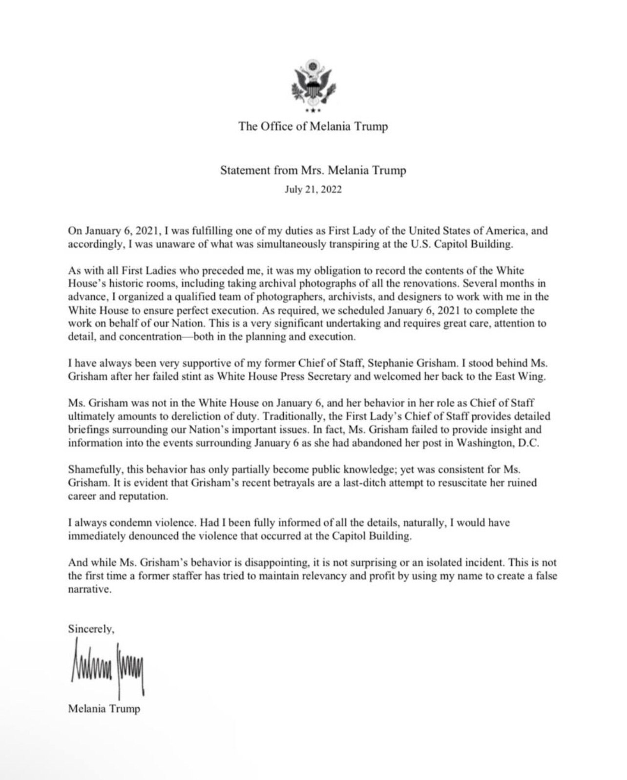 Melania Trump has conducted herself with grace from day one. She has never deserved the way she was ...