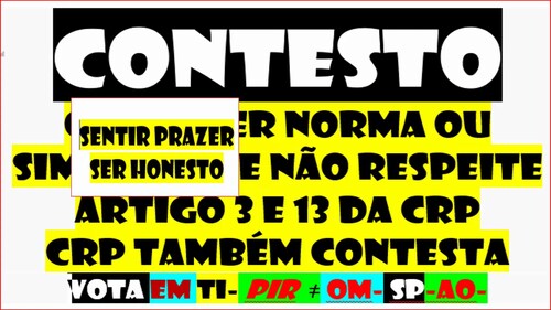 CANDIDATURA PR Q PÔE A NU A CAMBADA D HIPÓCRITAS DESCONTENTES E Q RETRATA O ESTADO DEGRADADO DA SOCIEDADE PORTUGUESA
CONTA LÁ EXPLICA AÍ twiteiro = Xeiro posteiro peticionista PRECÁRIO voluntário militante manifestante grevista protestante
AFINAL TD TEATRO
FACTOS ≠ NARRATIVAS
POLÍTICA https://gettr.com/post/p23j8prd833 LIBERDADE https://chforum.backendcdn.com/5ba41acc-9257-44ea-bbf8-f8731514daa2? JOGO PORTUGAL https://gettr.com/post/p23lhlhbd1d
ESQUERDA DIREITA CFNDG ESCRAVATURA https://gettr.com/post/p1avyc66bcd
CIFRÃO
https://twitter.com/manhattan_2/status/1717811310556303704
NOJO https://gettr.com/post/p2hrlav65f4
