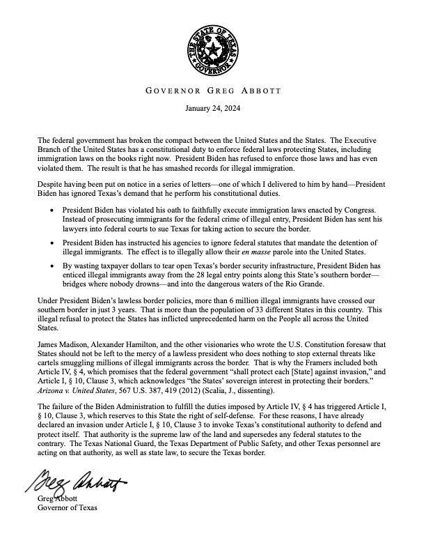 The Federal Government Has Broken The Compact Between The United States and the States. - Gov Greg Abbot, TX