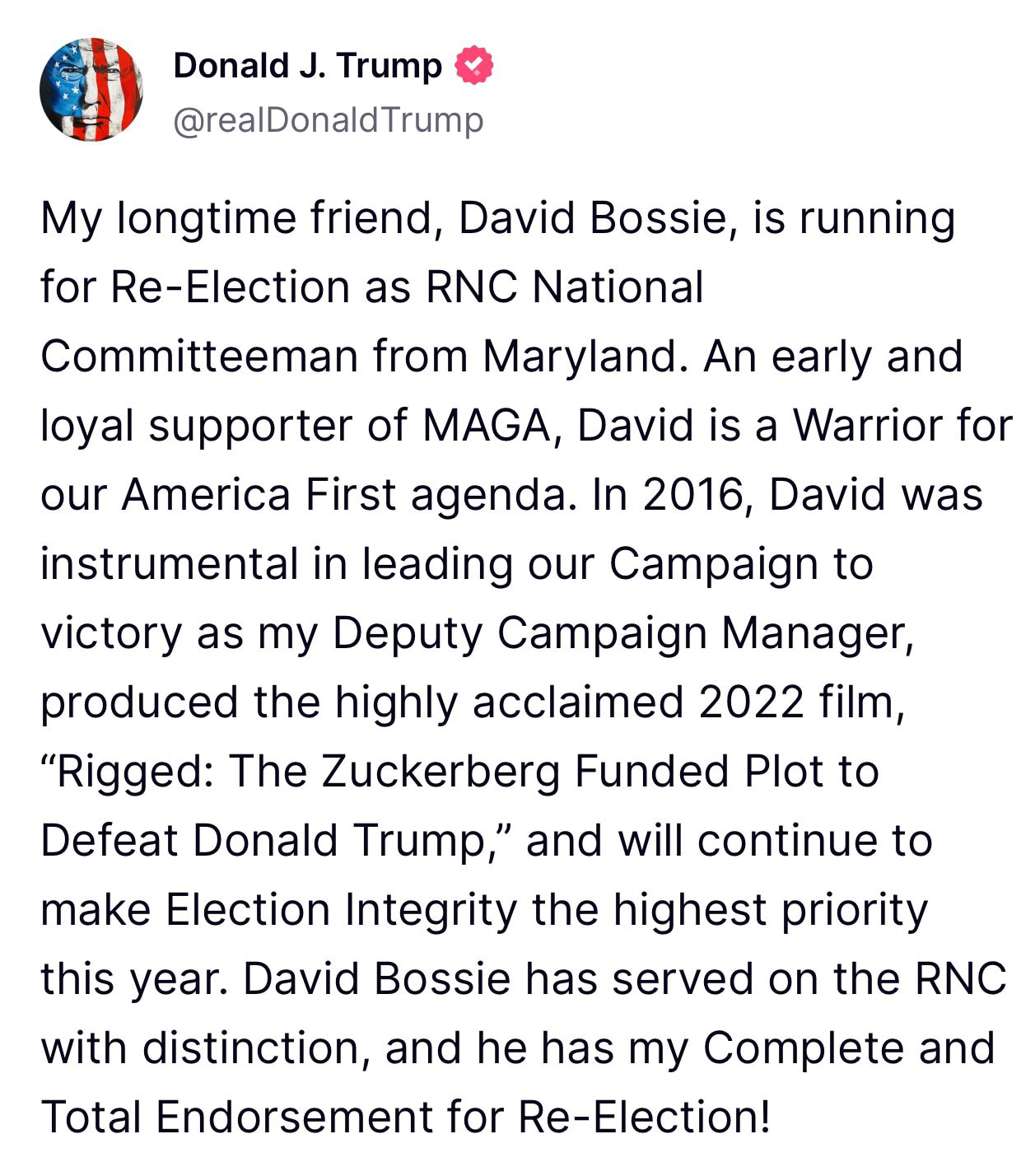 Support a real America First Patriot— David Bossie!