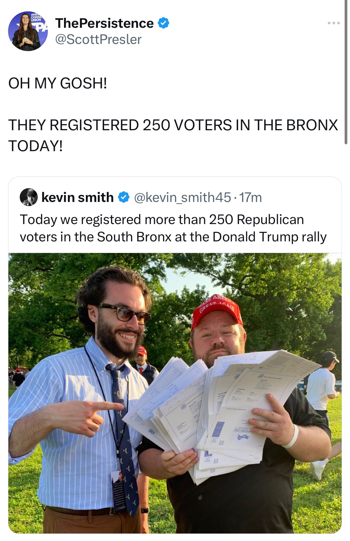 OH MY GOSH! 

THEY REGISTERED 250 VOTERS IN THE BRONX TODAY!