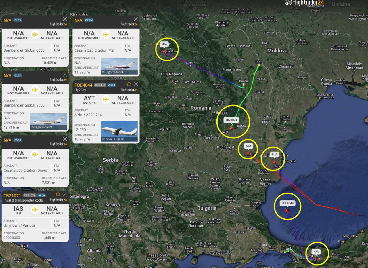 Russian Telegram channel "Condottiero": 

"NATO spy planes involved in the work of creating a stable bridge to guide missiles into our territory, as well as in spying on our air defense systems and missile launch positions, continue to work hard. 

 In addition, their work is aimed at identifying our air defense systems and fighter aircraft, in connection with the ongoing transfer and deployment of F-16 aircraft to the Romanian airfield of Constanta and Iasi. 

 NATO countries have multiplied their air wing in the Black Sea over the past month.  Flying electronic warfare systems have been deployed to accompany simulated missile launches. 

