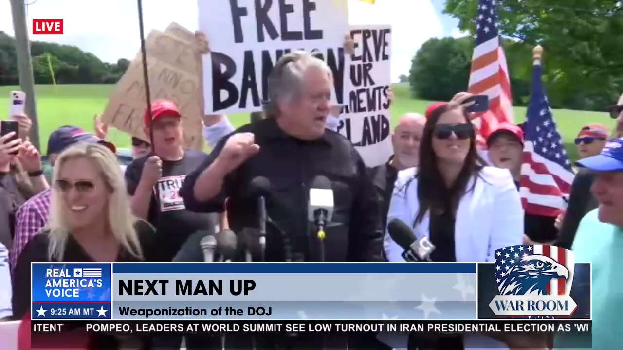"Next man up! Next man up!"

Political prisoner Steve Bannon speaks LIVE outside Danbury Prison with...