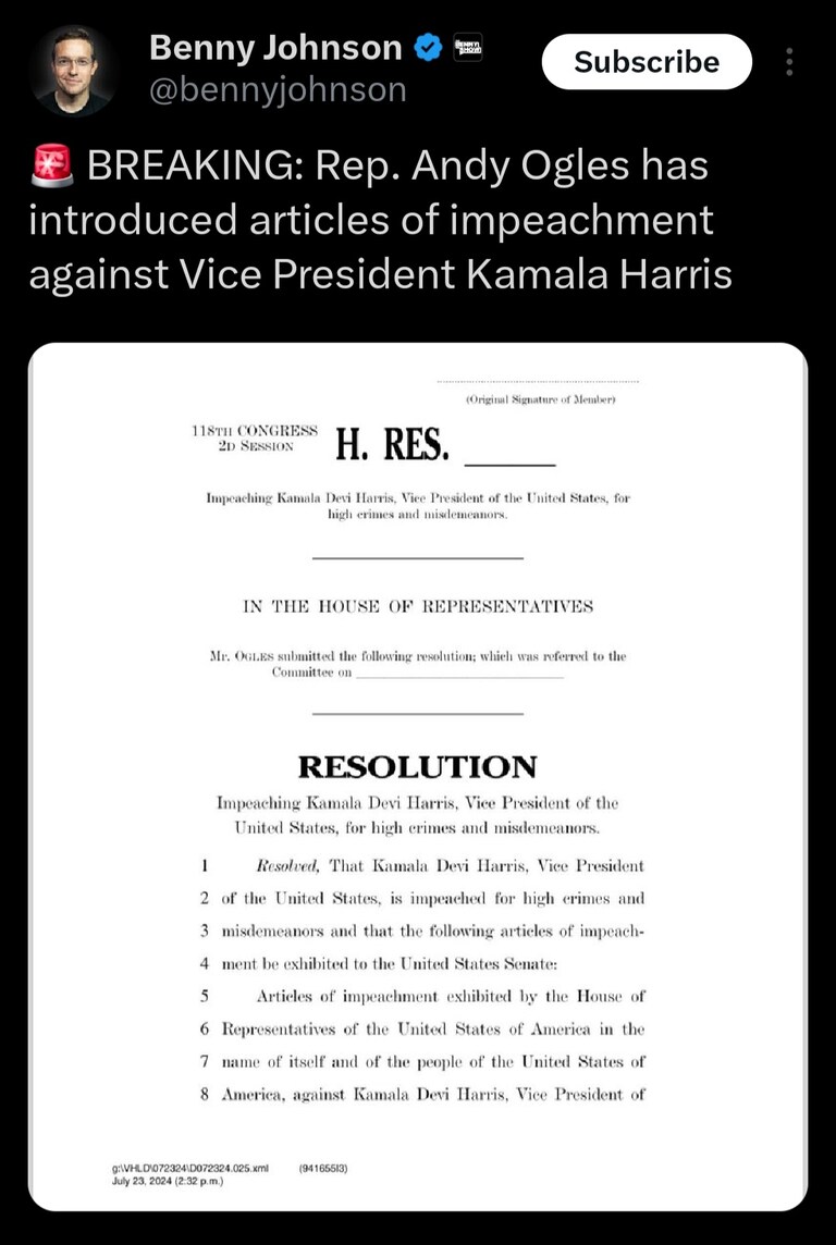 Boom! Like minds. 💥 💥

#impeachment #kamala #border #traitor #communist #deepstate #America #MSN 

https://x.com/bennyjohnson/status/1815843421933691095