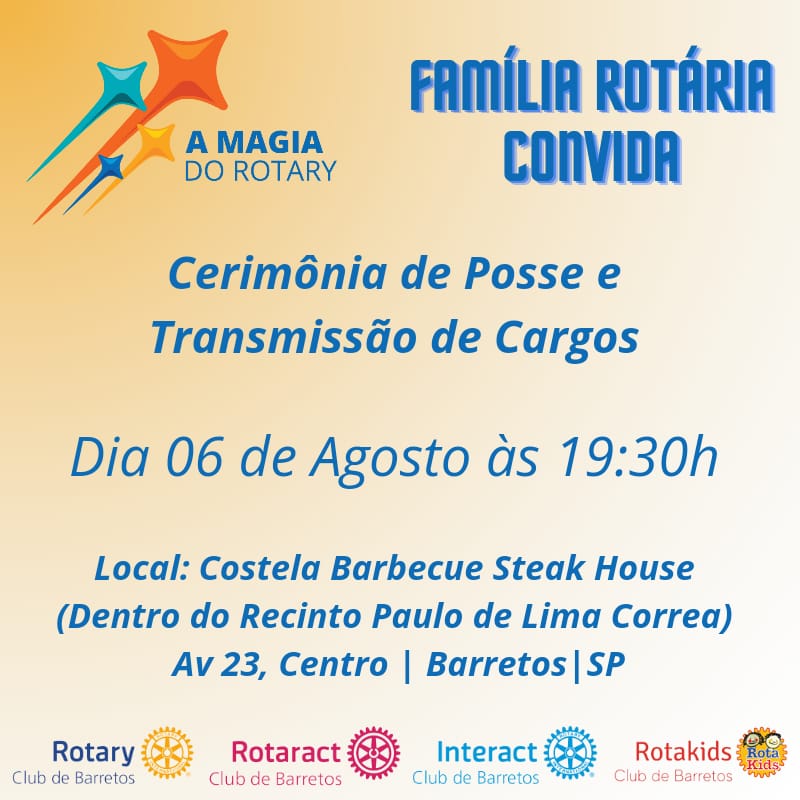 Acontecerá na próxima terça-feira a cerimônia de transmissão de posse do Rotary Clubs de Barretos! U...