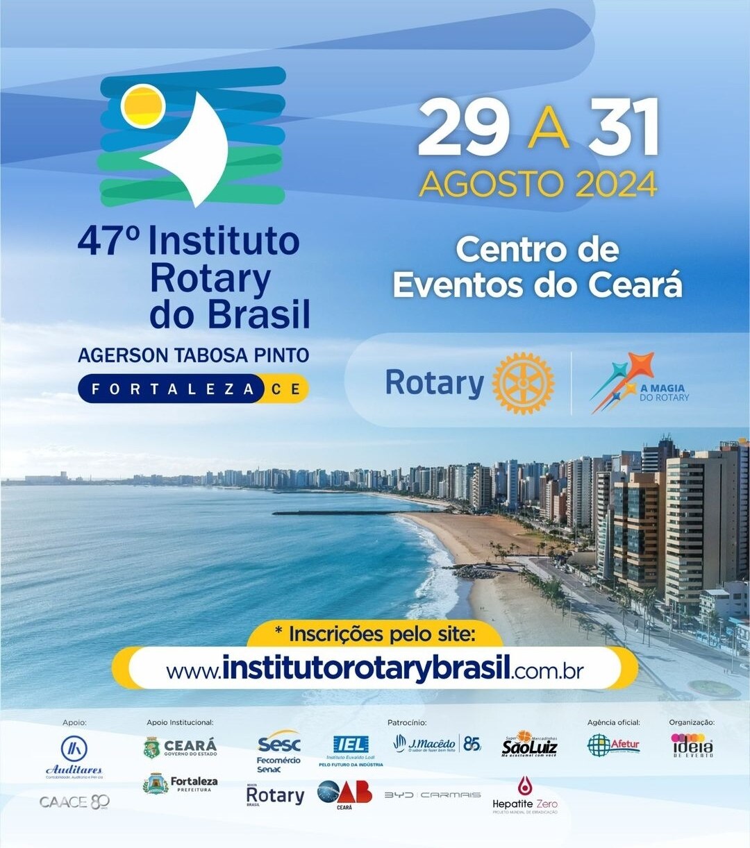 Texto do Rotary Imagem Pública Br:

Tudo pronto para o 47º Instituto Rotary do Brasil. Fortaleza est...