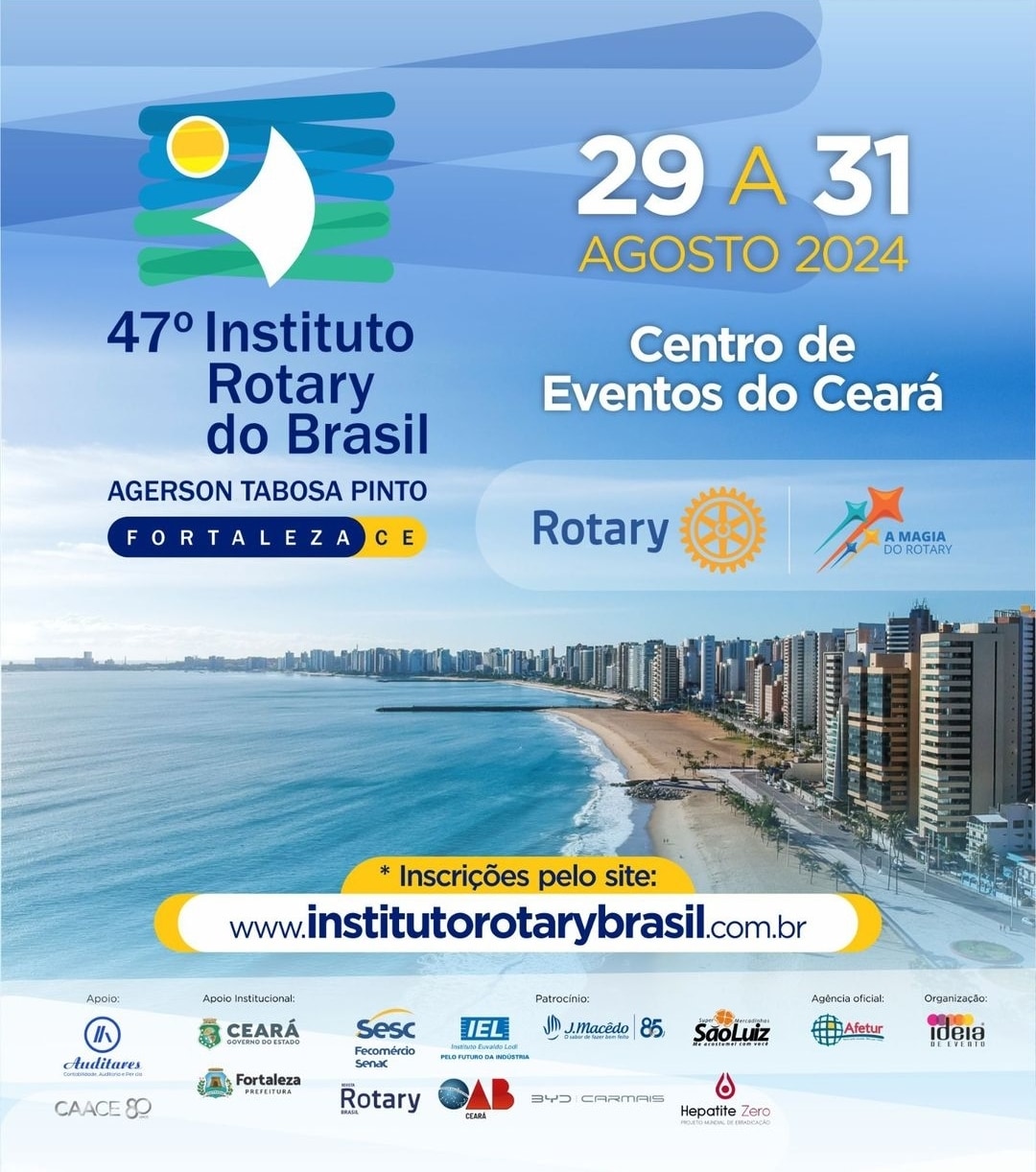 Texto do Rotary Imagem Pública Br:

Tudo pronto para o 47º Instituto Rotary do Brasil. Fortaleza est...