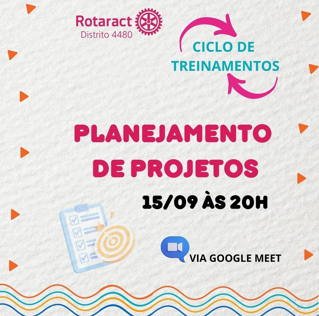 Texto do Rotaract 4480:

CICLO DE TREINAMENTO DE PROJETOS

Primeira parada: Planejamento de projetos...