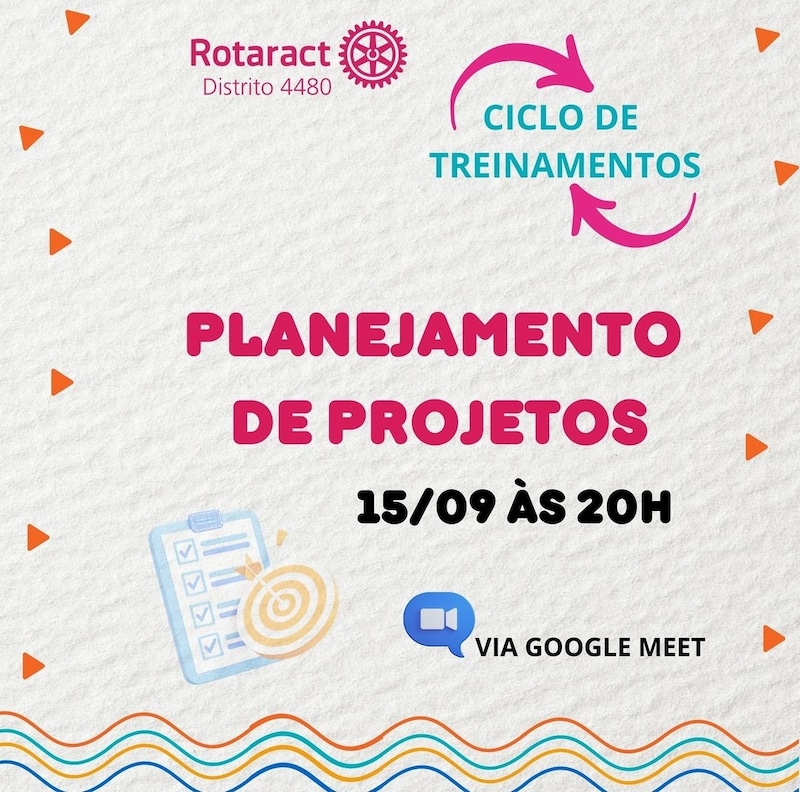 Texto do Rotaract 4480:

CICLO DE TREINAMENTO DE PROJETOS

Primeira parada: Planejamento de projetos...