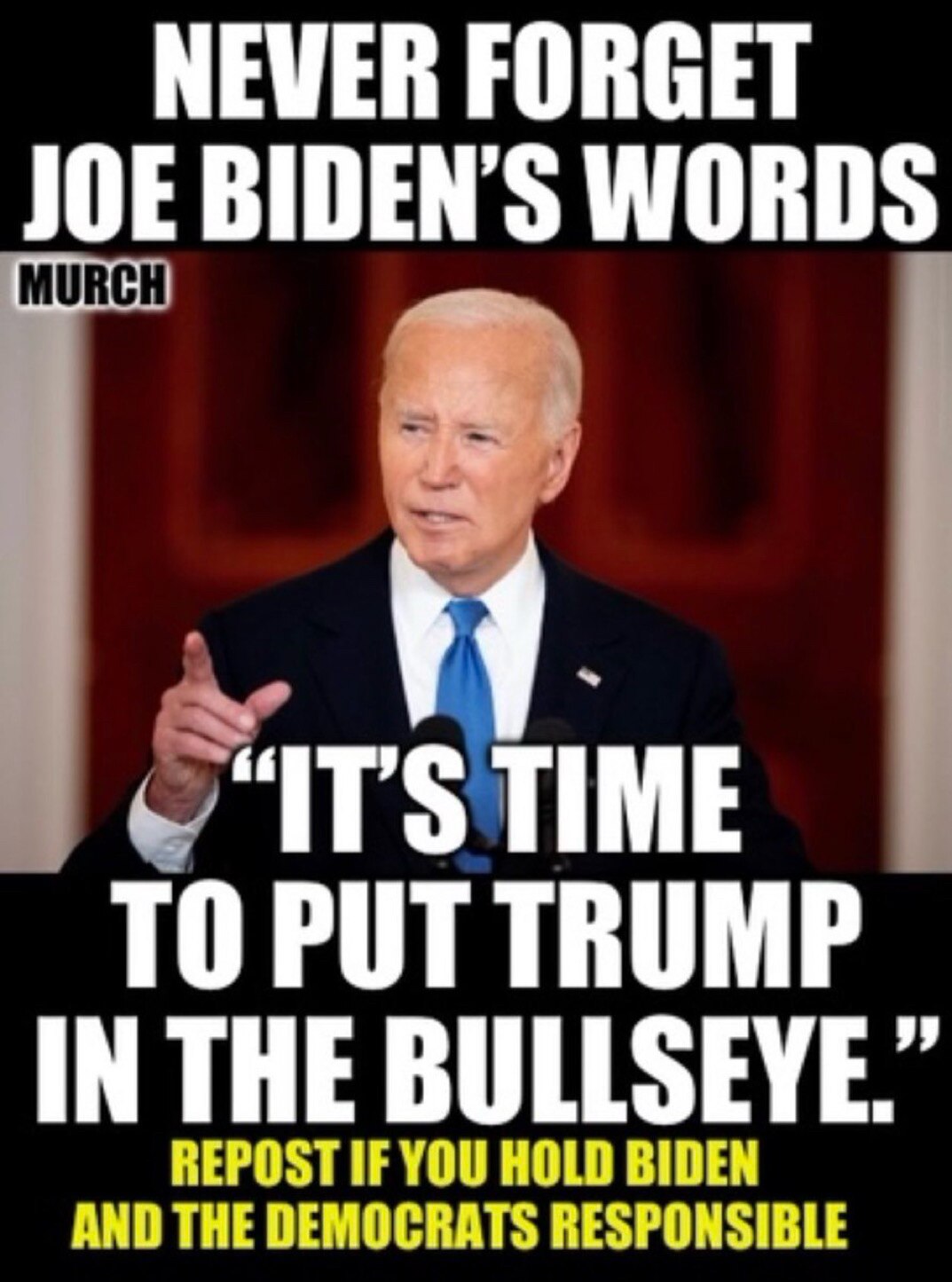 Never forget, since Joe Biden uttered these words, two people have tried, so far. 

The Democrats are trying to take Trump out! 

Who agrees there is no forgiveness that will be given? 🙋‍♂️