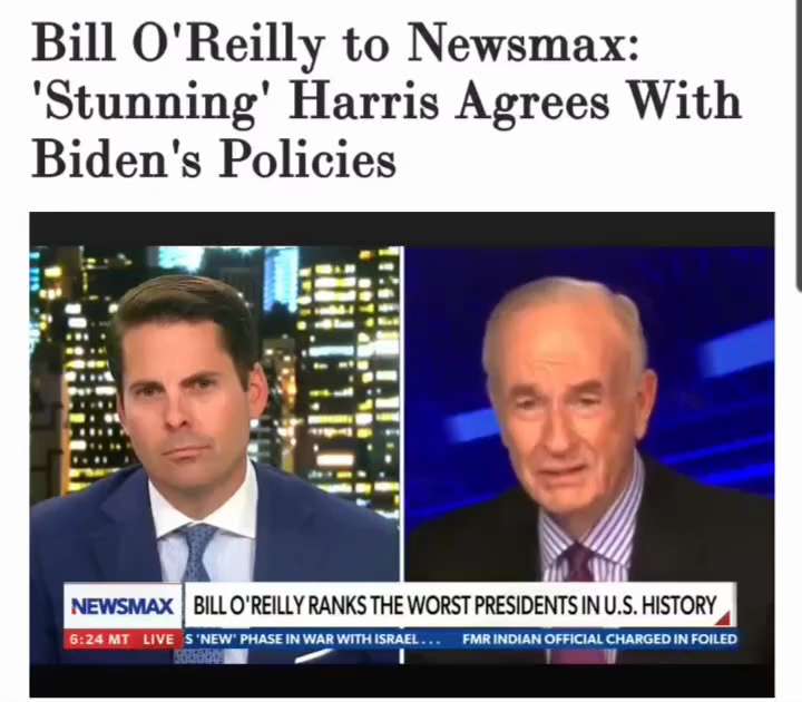 WiseEnough on GETTR : Bill O'Reilly expressed shock at Vice President Kamala Harris' recent claim that she would not change any of President Joe Bi...