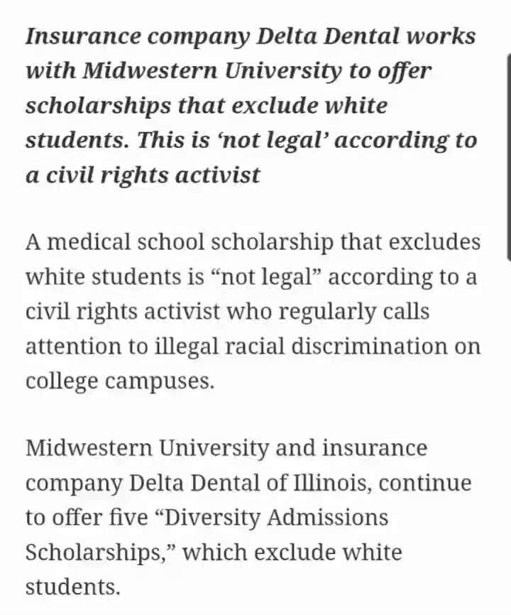 Insurance company Delta Dental works with Midwestern University to offer scholarships that exclude white students