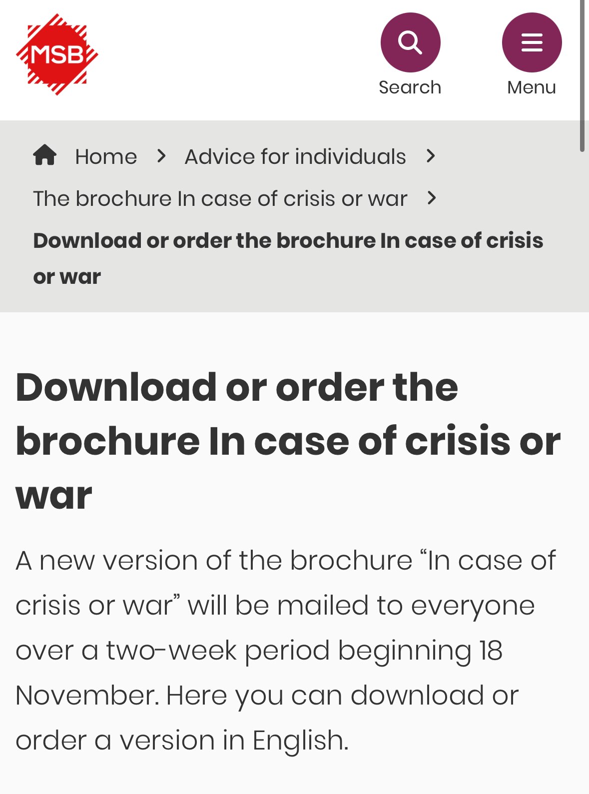 In Schweden bereitet man sich auf Krieg vor. Diese Broschüre geht ab heute an 5 Millionen Haushalte:...