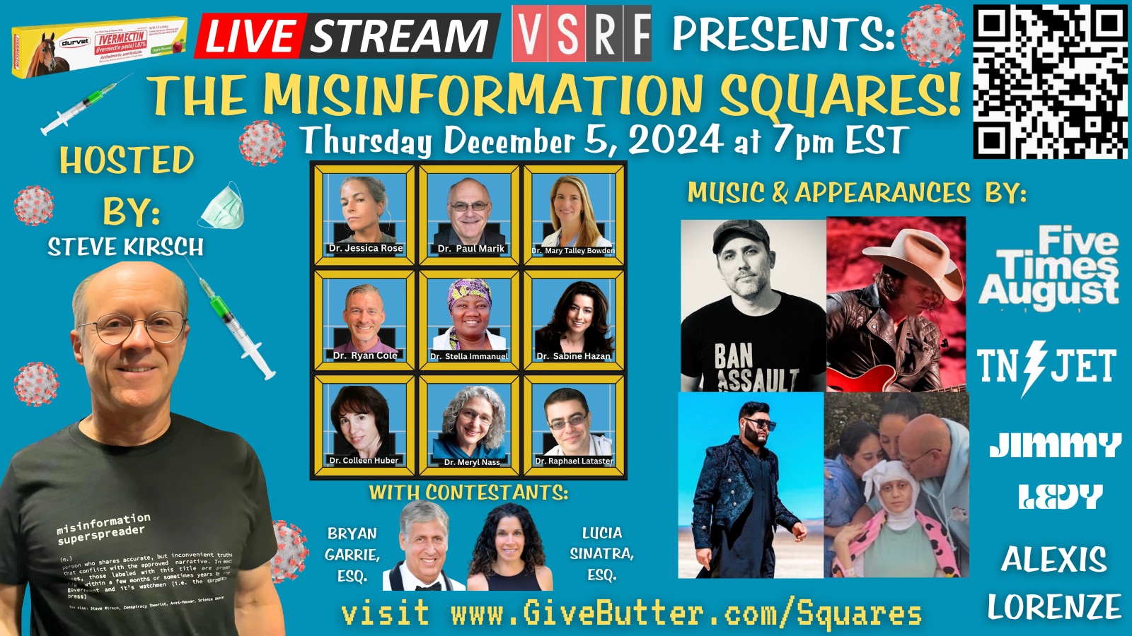 🚨 TONIGHT IS THE NIGHT! 7pm EST | 4pm PST - Join us for The Misinformation Squares! 🚨

Register on our GiveButter site you’ll instantly be registered to potentially win a number of great door prizes and giveaways we’ll be handing out randomly throughout the night, including a limited edition Misinformation Squares t-shirt, as well as some choice Misinformation Superspreader gear including pint glasses, cozy winter sherpas and more. Go to http://givebutter.com/squares to register!

Also, tickets are on sale for a number of fantastic packages at different price points.

What are you waiting for? Grab your tickets now and register at http://givebutter.com/squares.

See you tonight!

7pm EST | 4pm PST

@stkirsch
