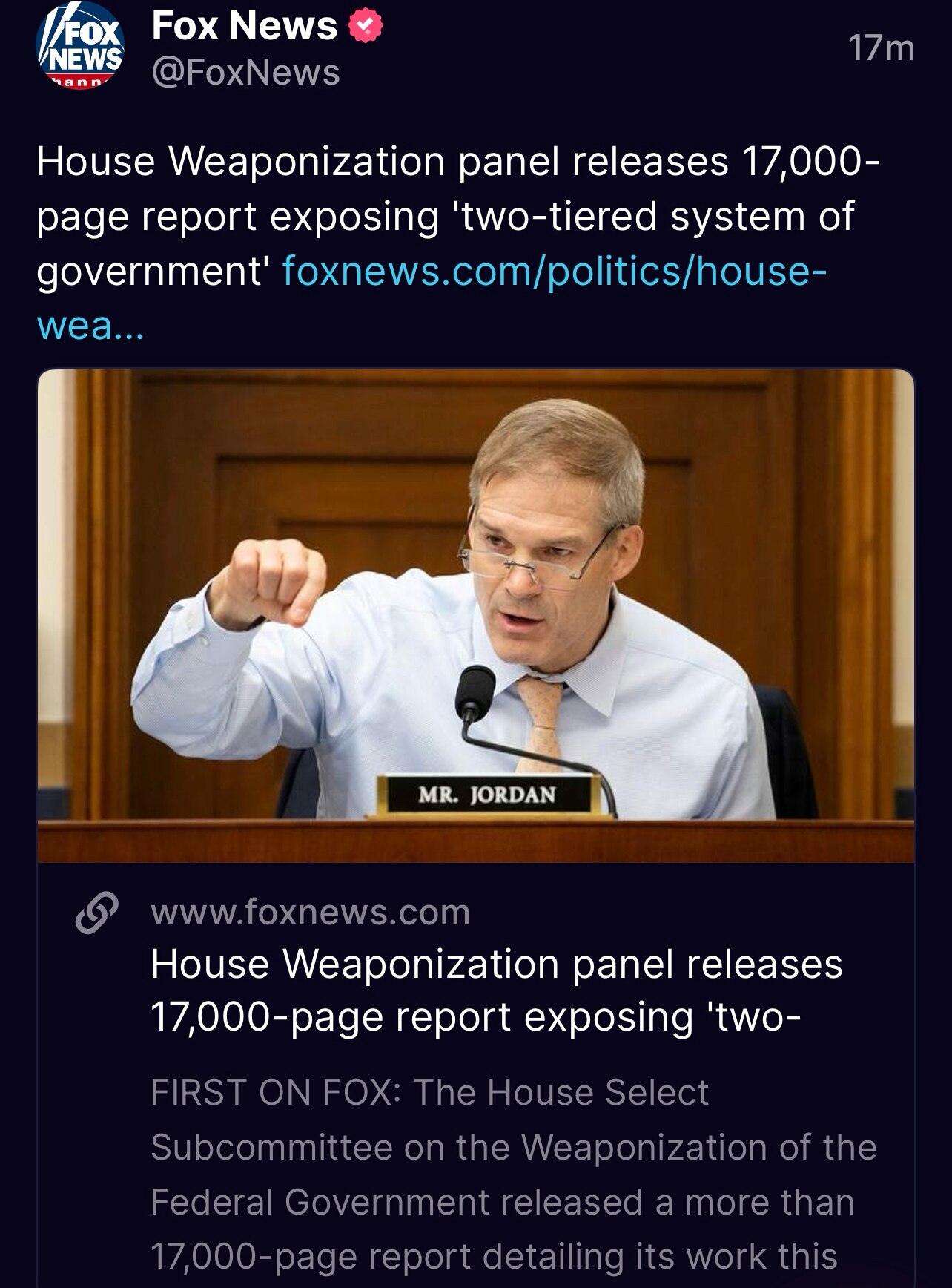 Representative Jim Jordan speaks out: 

