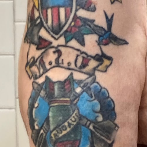 Texan, USN Vet got the tattoo to provide it, flag waving patriot, Dr. who says COVID is CRAP, I think 100% of career pol...