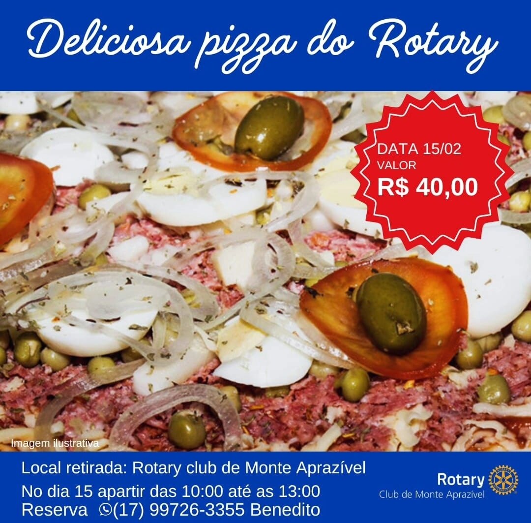 Texto do Rotary Club de Monte Aprazível:

Vem aí a deliciosa pizza do Rotary
Peçam a sua
(17) 99726-...