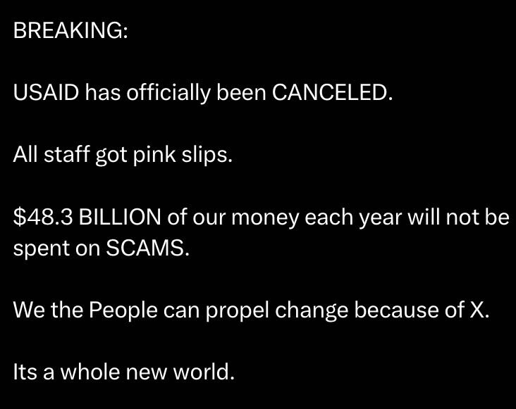YESSSS!! USAID HAS BEEN CANCELED!! 👏👏👍👏❤️ 


