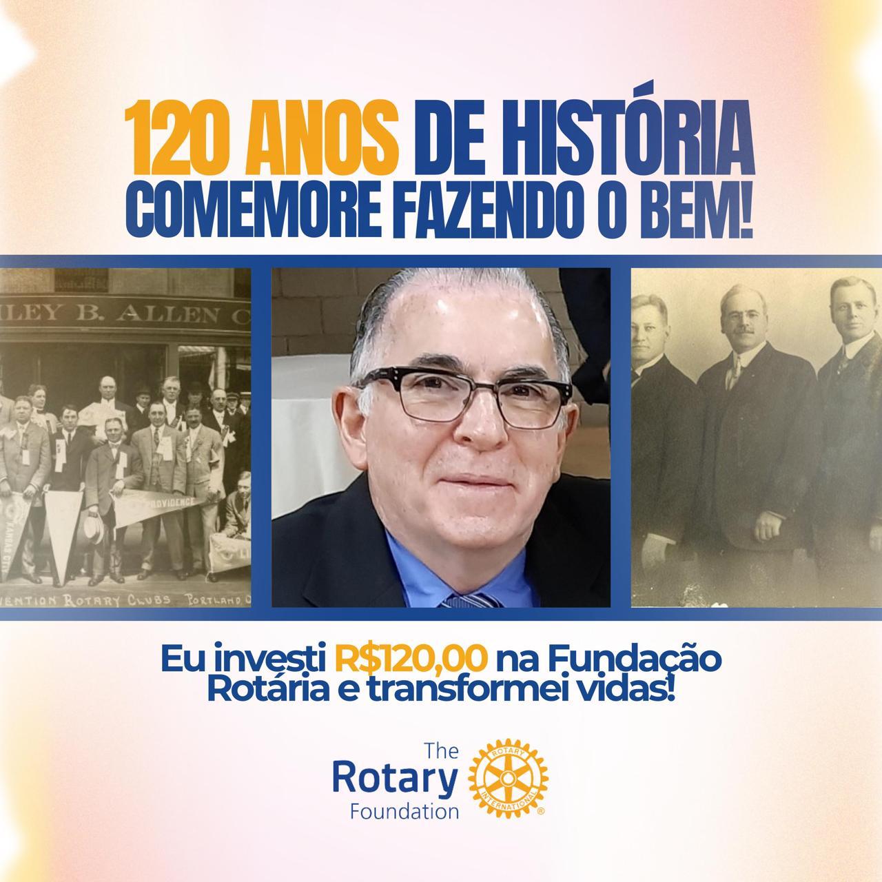 Estamos no Mês dos 120 anos do Rotary!
Vamos celebrar juntos

Com uma doação de R$ 120 reais ao Fund...