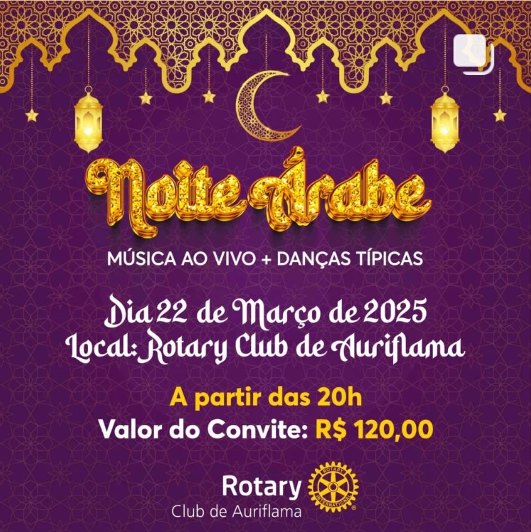 Texto do Rotary Club de Auriflama:

E aí pessoal, preparados para nossa tradicional Noite Árabe do R...