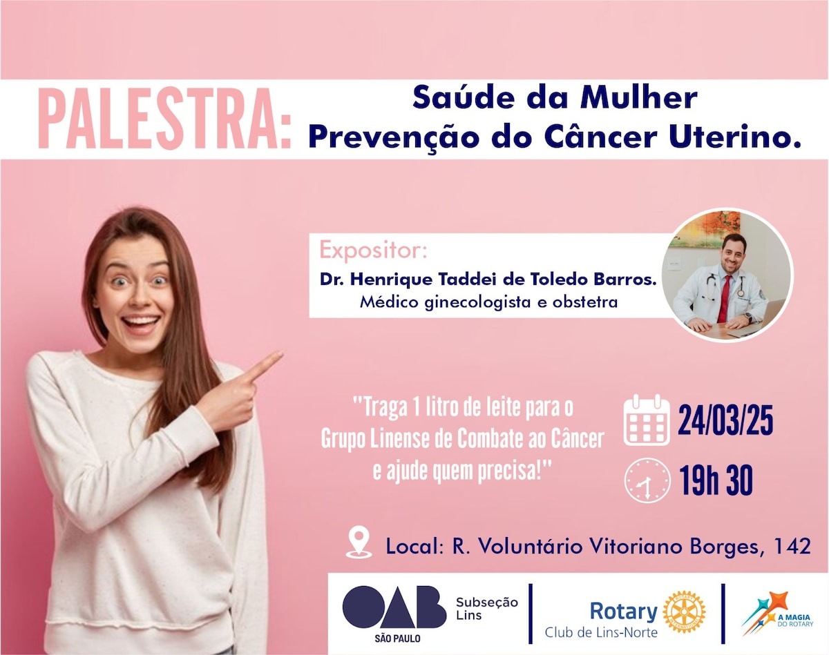 Texto do Rotary Club de Lins - Norte
Mulher incrível, você sabia que março também é o mês de conscie...