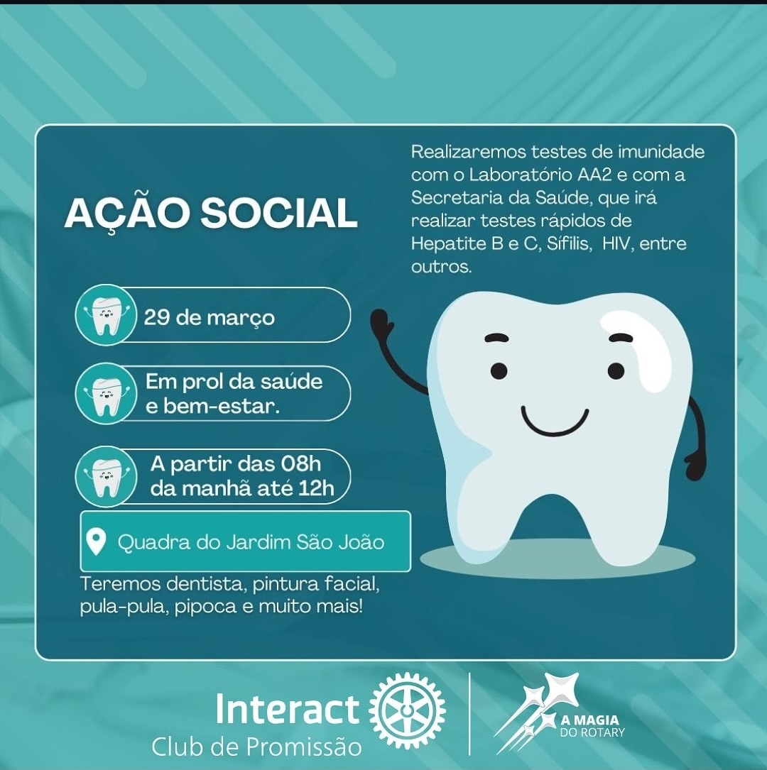 Texto do Interact Club de Promissão:

No dia 29 de março, sábado, iremos realizar uma ação social na...