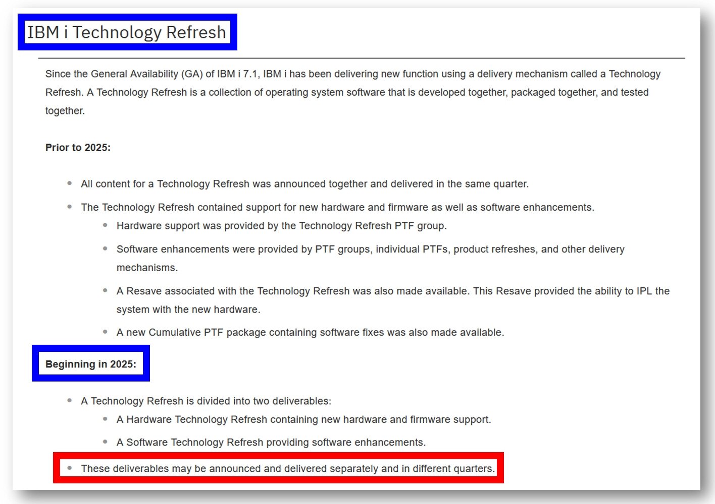 🔘 IBM i – Modification de la structure du Technology Refresh
- Date d'annonce : 08/04/2025
- Date d'effet : 2025

Lire la news sur https://poweribmi.fr/news-2025/#avr25-3
