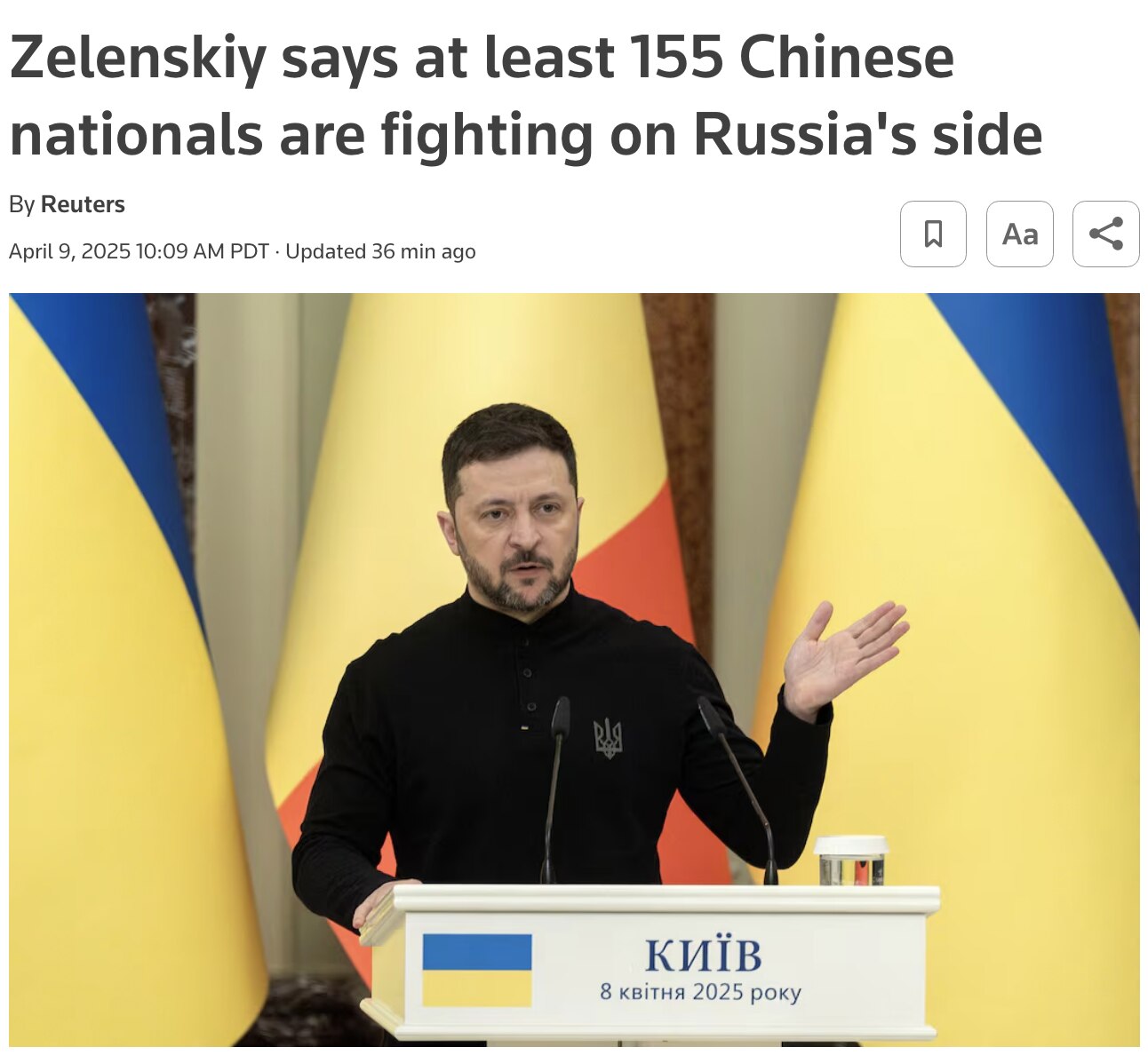 Ukrainian President Volodymyr Zelensky said that Ukrainian intelligence has identified 155 Chinese c...