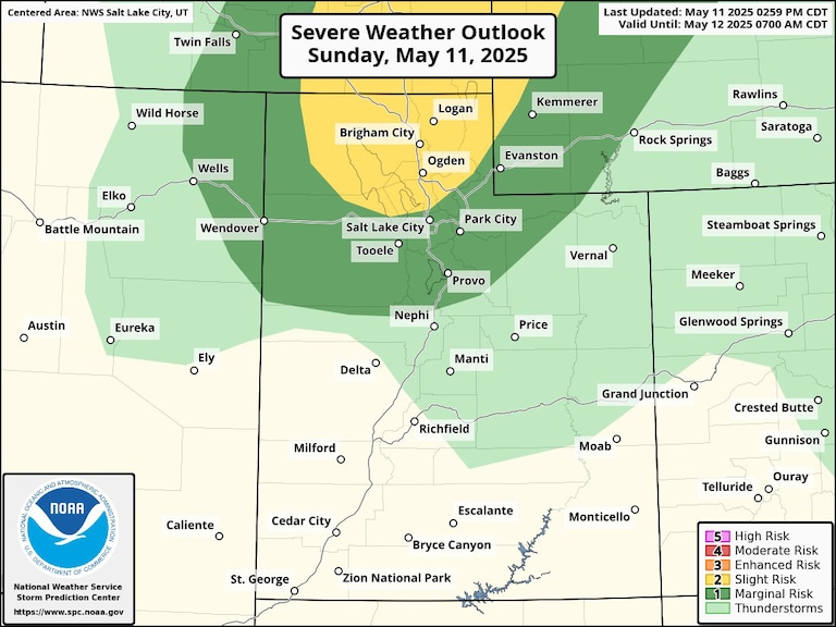 BREAKING: Portions of northern #Utah now in slight risk from #Storm Prediction Center due to widespread severe #thunderstorms
